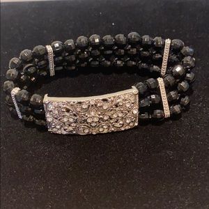 Black bead and rhinestone bracelet
